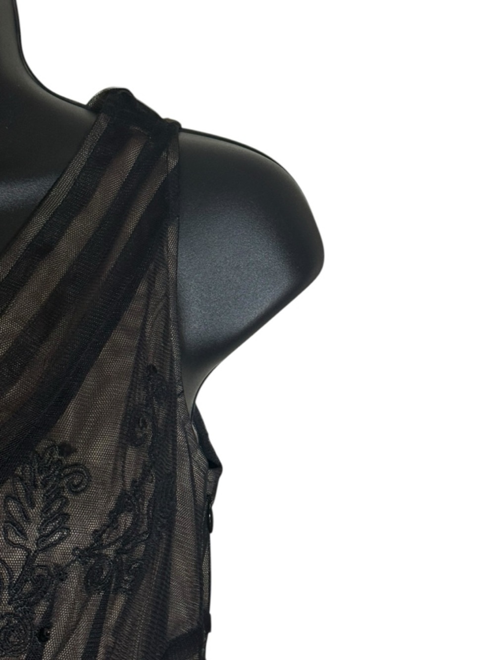 Ann Taylor Loft Black Mesh Embroidered Formal Dress X-Small Petite - Picture 4 of 12